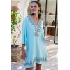 imageBack From Bali Womens Boho Embroidered Swimsuit Cover Up Loose Fit Casual Tunic Top Dress Resort WearNavy
