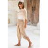 imageBack From Bali Womens Boho Wide Leg Loose Pants Cropped Rayon Summer Beach Pants Smocked Waist S4XLBeige
