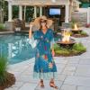 imageBack From Bali Womens Casual Boho Dress Long Maxi Flowy Dresses with Deep V Neck Summer SundressSapphire Floral