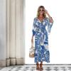 imageBack From Bali Womens Casual Boho Dress Long Maxi Flowy Dresses with Deep V Neck Summer SundressTropical Blue