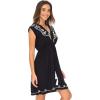 imageBack From Bali Womens Dress Boho Embroidered Sleeveless Summer Sundress Deep V Neck Midi Short DressBlack