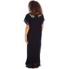 imageBack From Bali Womens Long Mexican Embroidered Dress Maxi Boho Floral Summer Short Sleeve Kaftan RayonBlack