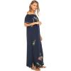 imageBack From Bali Womens Long Mexican Embroidered Dress Maxi Long Summer Peasant Dresses for Women Off The ShoulderNavy
