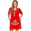 imageBack From Bali Womens Mexican Embroidered Dress Short Casual Boho Summer Floral Tunic Top Shift with Pockets RayonRed