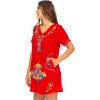 imageBack From Bali Womens Mexican Embroidered Dress Short Casual Boho Summer Floral Tunic Top Shift with Pockets RayonRed
