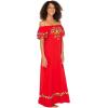 imageBack From Bali Womens Off Shoulder Long Mexican Embroidered Dress Maxi Boho Floral Summer Peasant DressRed