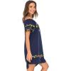 imageBack From Bali Womens Off Shoulder Short Mexican Embroidered Dress Floral Boho Peasant Dress Tunic TopNavy