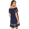 imageBack From Bali Womens Off Shoulder Short Mexican Embroidered Dress Floral Boho Peasant Dress Tunic TopNavy