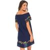 imageBack From Bali Womens Off Shoulder Short Mexican Embroidered Dress Floral Boho Peasant Dress Tunic TopNavy