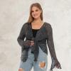 imageBack From Bali Womens Plus Size Sheer Shrug Cardigan Long Bell Sleeves Lightweight Knit Bolero 2X 3X 4XBlack Silver