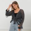 imageBack From Bali Womens Plus Size Sheer Shrug Cardigan Long Bell Sleeves Lightweight Knit Bolero 2X 3X 4XBlack Silver