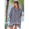 imageBack From Bali Womens Short Beach Swimsuit Cover Up Caftan Pullover Floral Poncho for Bathing SuitBlack