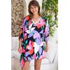 imageBack From Bali Womens Short Beach Swimsuit Cover Up Caftan Pullover Floral Poncho for Bathing SuitPop Floral Black