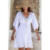 imageBack From Bali Womens Short Sundress Flowy Boho Beach Dress with Beaded Deep V Neck Casual Sexy Summer Party DressWhite