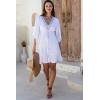 imageBack From Bali Womens Short Sundress Flowy Boho Beach Dress with Beaded Deep V Neck Casual Sexy Summer Party DressWhite