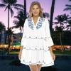 imageBack From Bali Womens Short Sundress Flowy Boho Beach Dress with Embroidered V Neck Casual Sexy Summer Party DressWhite