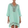 imageBack From Bali Womens Boho Embroidered Swimsuit Cover Up Loose Fit Casual Tunic Top Dress Resort WearAqua Brown