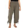 imageBack From Bali Womens Boho Wide Leg Loose Pants Cropped Rayon Summer Beach Pants Smocked Waist S4XLOlive