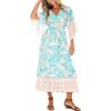 imageBack From Bali Womens Casual Boho Dress Long Maxi Flowy Dresses with Deep V Neck Summer SundressCool Turquoise