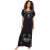 imageBack From Bali Womens Long Mexican Embroidered Dress Maxi Boho Floral Summer Short Sleeve Kaftan RayonBlack
