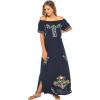 imageBack From Bali Womens Long Mexican Embroidered Dress Maxi Long Summer Peasant Dresses for Women Off The ShoulderNavy