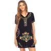 imageBack From Bali Womens Mexican Embroidered Dress Short Casual Boho Summer Floral Tunic Top Shift with Pockets RayonBlack