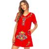 imageBack From Bali Womens Mexican Embroidered Dress Short Casual Boho Summer Floral Tunic Top Shift with Pockets RayonRed