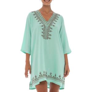 imageBack From Bali Womens Boho Embroidered Swimsuit Cover Up Loose Fit Casual Tunic Top Dress Resort WearAqua Brown