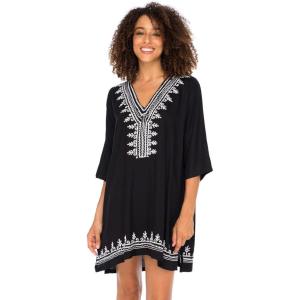 imageBack From Bali Womens Boho Embroidered Swimsuit Cover Up Loose Fit Casual Tunic Top Dress Resort WearBlack