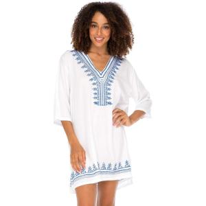 imageBack From Bali Womens Boho Embroidered Swimsuit Cover Up Loose Fit Casual Tunic Top Dress Resort WearWhite