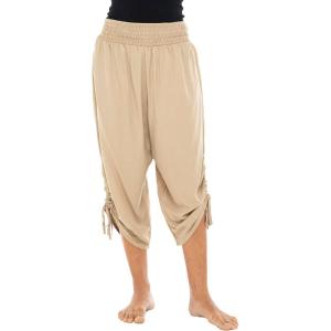 imageBack From Bali Womens Boho Wide Leg Loose Pants Cropped Rayon Summer Beach Pants Smocked Waist S4XLBeige