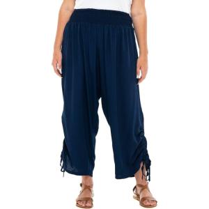 imageBack From Bali Womens Boho Wide Leg Loose Pants Cropped Rayon Summer Beach Pants Smocked Waist S4XLNavy