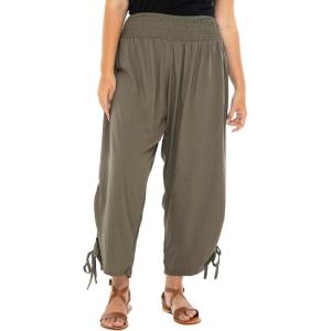 imageBack From Bali Womens Boho Wide Leg Loose Pants Cropped Rayon Summer Beach Pants Smocked Waist S4XLOlive