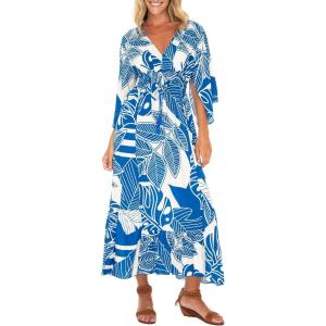 imageBack From Bali Womens Casual Boho Dress Long Maxi Flowy Dresses with Deep V Neck Summer SundressTropical Blue