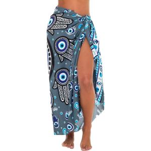 imageBack From Bali Womens Evil Eye Sarong Swimsuit Cover Up Greek Island Third Eye Pareo Wrap SkirtKhaki Eye