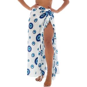 imageBack From Bali Womens Evil Eye Sarong Swimsuit Cover Up Greek Island Third Eye Pareo Wrap SkirtParos White