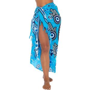 imageBack From Bali Womens Evil Eye Sarong Swimsuit Cover Up Greek Island Third Eye Pareo Wrap SkirtTurquoise Eye