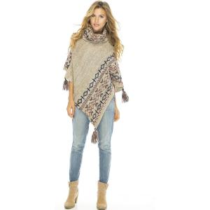 imageBack From Bali Womens Knit Sweater Cape Boho Soft T Neck Cowl Neck Poncho TasselsBeige