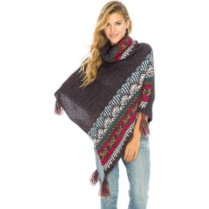 imageBack From Bali Womens Knit Sweater Cape Boho Soft T Neck Cowl Neck Poncho TasselsBrown