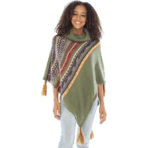 imageBack From Bali Womens Knit Sweater Cape Boho Soft T Neck Cowl Neck Poncho TasselsColorful Olive