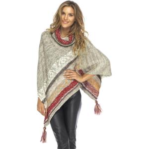 imageBack From Bali Womens Knit Sweater Cape Boho Soft T Neck Cowl Neck Poncho TasselsGrey Natural