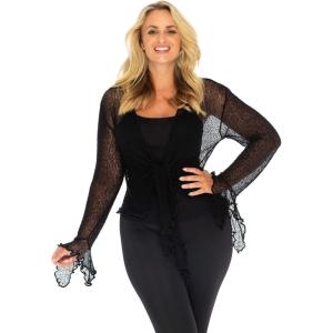 imageBack From Bali Womens Plus Size Sheer Shrug Cardigan Long Bell Sleeves Lightweight Knit Bolero 2X 3X 4XBlack