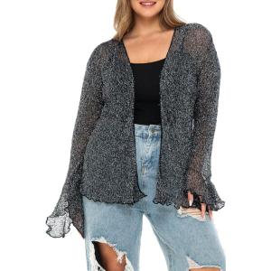 imageBack From Bali Womens Plus Size Sheer Shrug Cardigan Long Bell Sleeves Lightweight Knit Bolero 2X 3X 4XBlack Silver