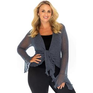 imageBack From Bali Womens Plus Size Sheer Shrug Cardigan Long Bell Sleeves Lightweight Knit Bolero 2X 3X 4XGunmetal Grey