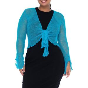 imageBack From Bali Womens Plus Size Sheer Shrug Cardigan Long Bell Sleeves Lightweight Knit Bolero 2X 3X 4XTurquoise