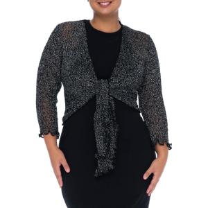 imageBack From Bali Womens Plus Size Shrug Bolero Sheer Cardigan Arm Cover 2X 3X 4X LightweightBlack Silver