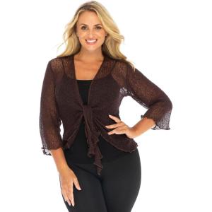imageBack From Bali Womens Plus Size Shrug Bolero Sheer Cardigan Arm Cover 2X 3X 4X LightweightBrown