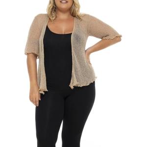 imageBack From Bali Womens Plus Size Shrug Short Sleeve Sheer Cardigan Lightweight Knit Bolero Arm Cover 2x 3x 4xMocca