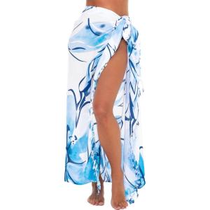 imageBack From Bali Womens Print Sarong Swimsuit Beach Cover Up Wrap Skirt PareoBlue Blossom