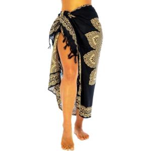 imageBack From Bali Womens Print Sarong Swimsuit Beach Cover Up Wrap Skirt PareoGold Lotus